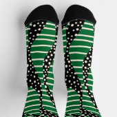 Streifen 2 - Grün, Creme und Schwarz Socken (Oben)