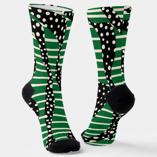 Streifen 2 - Grün, Creme und Schwarz Socken (Gewinkelt)