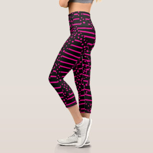 Streifen 2 - Magenta und Schwarz Capri Leggings