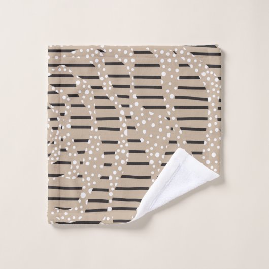 Streifen 2 - Taupe, Schwarz und Weiß Badhandtuch Set (Waschlappen)