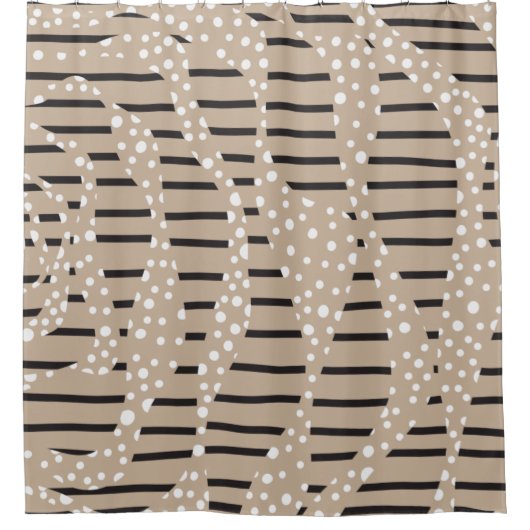 Streifen 2 - Taupe, Schwarz und Weiß Duschvorhang (Vorderseite)