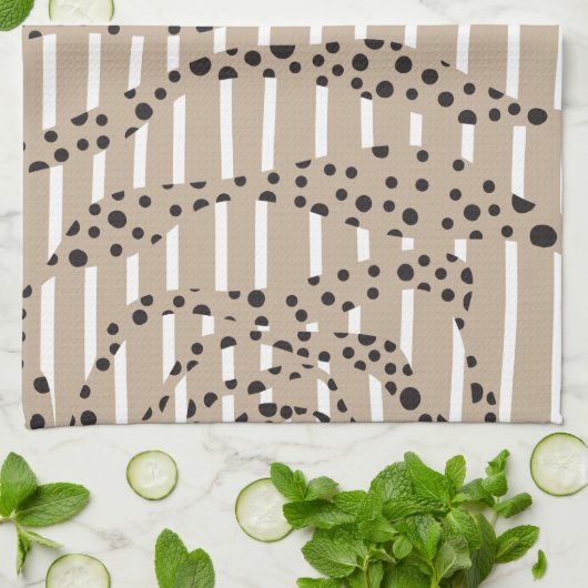 Streifen 2 - Taupe, Schwarz und Weiß Geschirrtuch (Gefaltet)