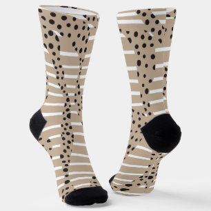Streifen 2 - Taupe, Schwarz und Weiß Socken