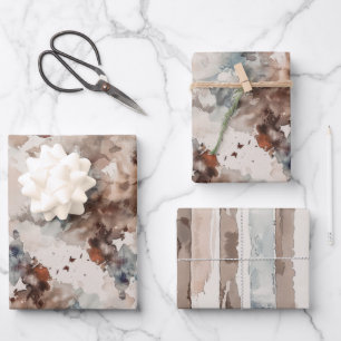 Streifen Abstrakt Blau Creme Braun Geburtstag Geschenkpapier Set