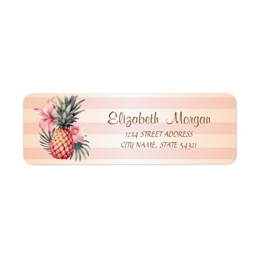 Streifen Ananas Hibisken-Adressetikett (Vorne)