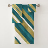 Streifen Aquamarines Goldcreme auf dunklem Aquamar Badhandtuch Set (Insitu)