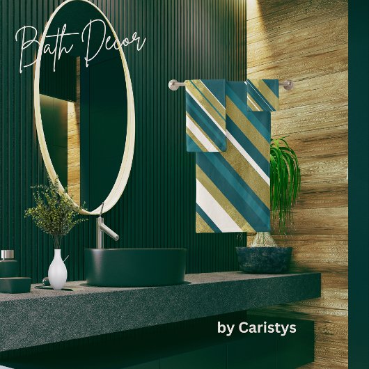 Streifen Aquamarines Goldcreme auf dunklem Aquamar Badhandtuch Set