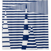 Streifen auf Streifen in Blau und Weiß Duschvorhang (Vorderseite)