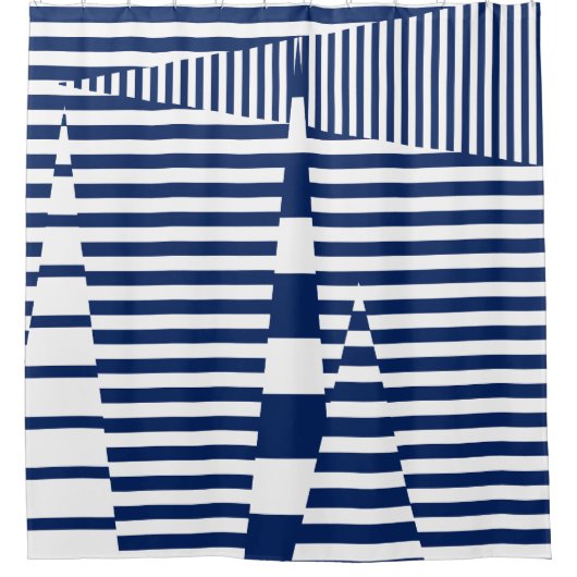 Streifen auf Streifen in Blau und Weiß Duschvorhang (Vorderseite)