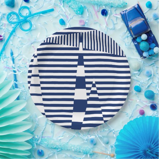 Streifen auf Streifen in Blau und Weiß Pappteller (Party)