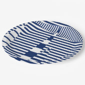 Streifen auf Streifen in Blau und Weiß Pappteller (Schrägansicht)