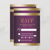 Streifen aus Gold Foil Elegante Lila Hochzeit RSVP (Vorne/Hinten)