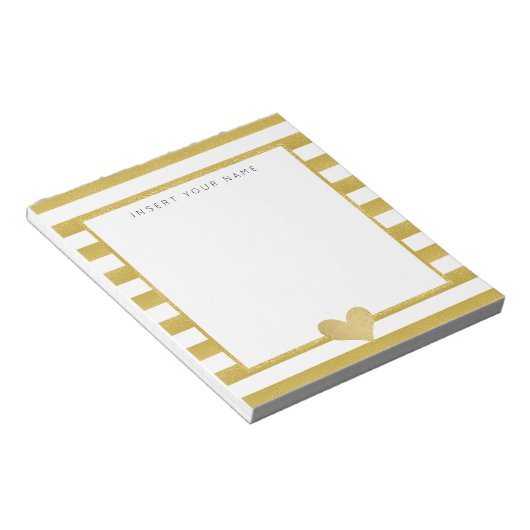Streifen aus Gold und Herz Notepad 5,5" x 6" Notizblock (angewinkelt)