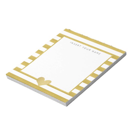 Streifen aus Gold und Herz Notepad 5,5" x 6" Notizblock (Rotiert)