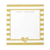Streifen aus Gold und Herz Notepad 5,5" x 6" Notizblock (Vorderseite)