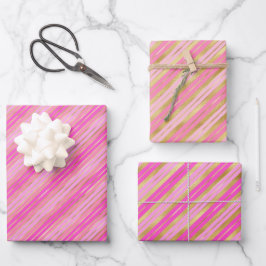 Streifen aus Gold und Rosa Geschenkpapier Set