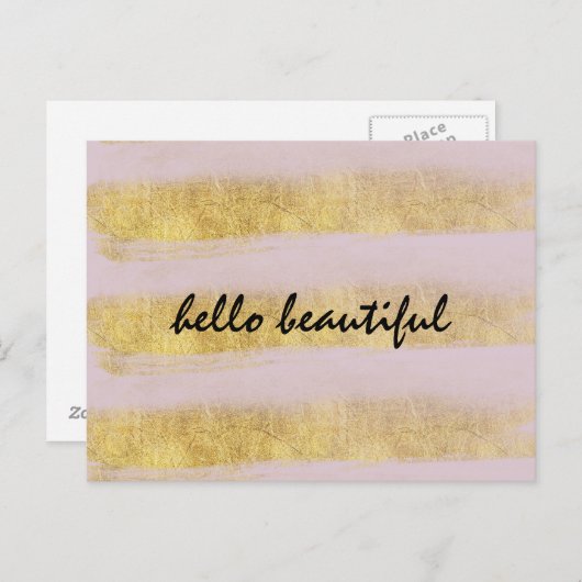 Streifen aus Gold und Rosa Postkarte (Vorne/Hinten)