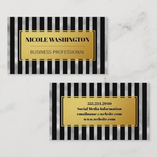 Streifen aus Gold und Silber | Mode Visitenkarte (Vorne/Hinten)