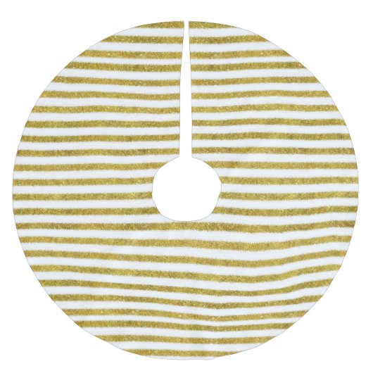 Streifen aus Gold und Weiß Polyester Weihnachtsbaumdecke (Vorderseite)