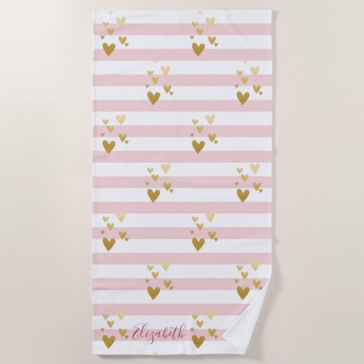 Streifen aus goldenen Herzen Strandtuch (Vorderseite)