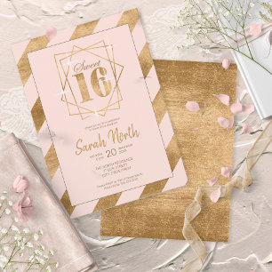 Streifen aus goldfarbenen Streifen Sweet 16 Blush Einladung