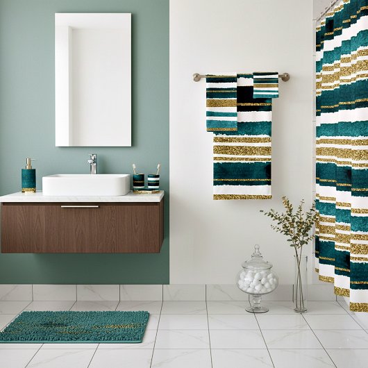 Streifen aus grünen und goldenen Glitzer Duschvorhang