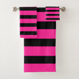 Streifen aus Hot Pink und Black Fashion Badhandtuch Set