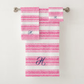 Streifen aus rosa und weißem Glitzer, Monogramm Badhandtuch Set (Insitu)