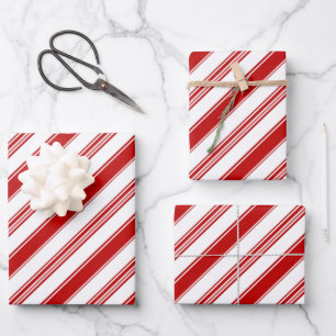 Streifen aus rotem und weißem Candy Cane (groß) Geschenkpapier Set