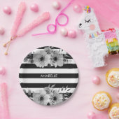 Streifen aus schwarzem und weißem Flor Pappteller (Party)