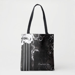 Streifen aus schwarzem und weißem Flor Tasche