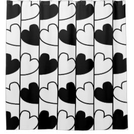 Streifen aus schwarzem und weißem Herzen Duschvorhang