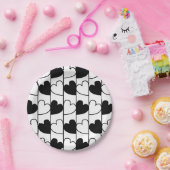 Streifen aus schwarzem und weißem Herzen Pappteller (Party)