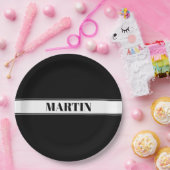 Streifen aus schwarzem und weißem Individuelle Nam Pappteller (Party)