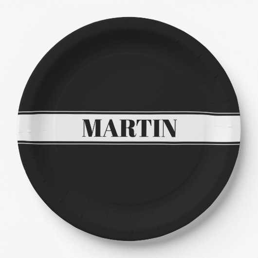 Streifen aus schwarzem und weißem Individuelle Nam Pappteller (Vorderseite)