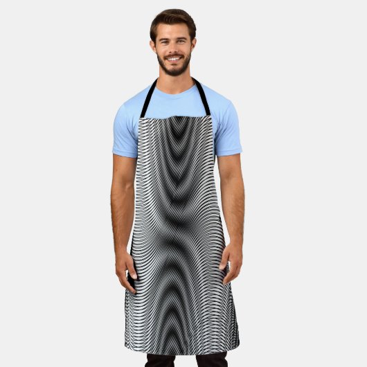 Streifen aus schwarzem und weißem Moiré - Abstrakt Schürze (Getragen)
