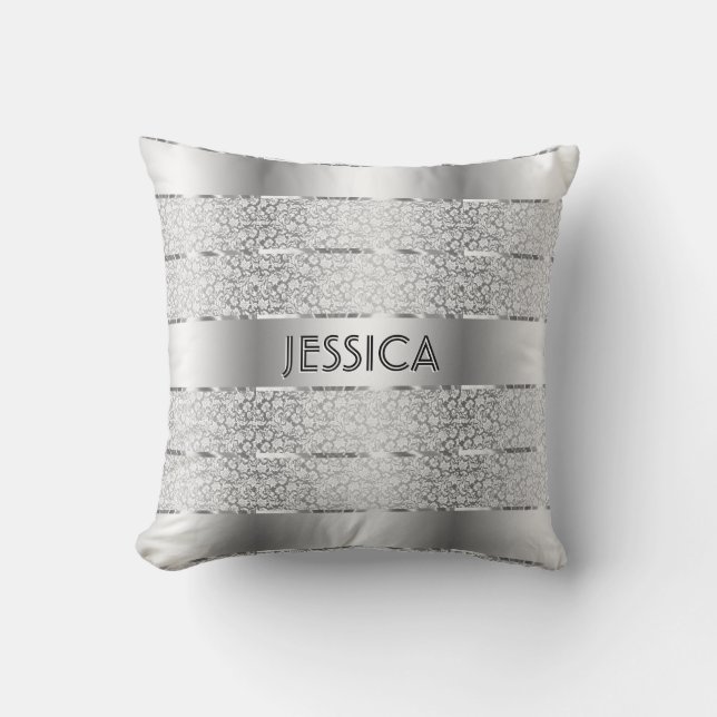 Streifen aus Silber und Weiß Kissen (Vorderseite)