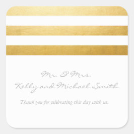 Streifen aus weißem und goldfarbenem Foil, elegant Quadratischer Aufkleber
