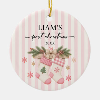 Streifen Babys erstes Weihnachten mit süßem Strump Keramik Ornament