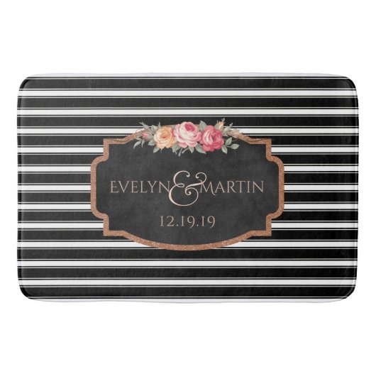 Streifen-Bad-Dekor des Hochzeits-Monogramm-| Badematte (Vorderseite)