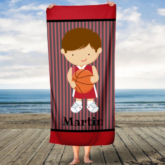 Streifen Basketball Boys Kinder Personalisiertes H Badehandtuch