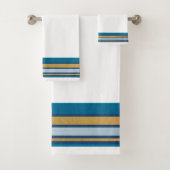 Streifen blau, grau, goldgelb auf weißem Badetuch Badhandtuch Set (Insitu)