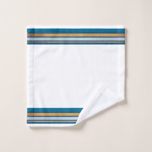 Streifen blau, grau, goldgelb auf weißem Badetuch Badhandtuch Set (Waschlappen)