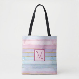 Streifen Blau Lila Rosa Farbblock Monogramm Tasche