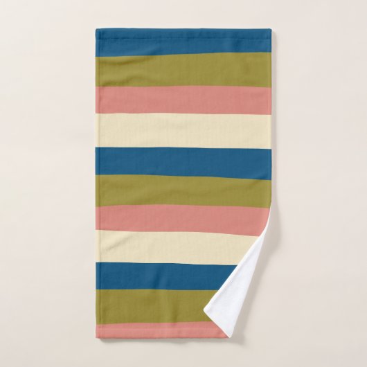 Streifen - Blau, Olivgrün, Rosa und Creme Badhandtuch Set (Handtuch)