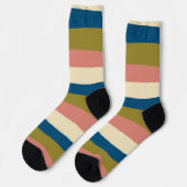 Streifen - Blau, Olivgrün, Rosa und Creme Socken (Linkes Detail)