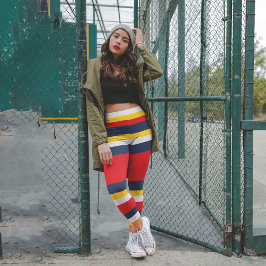 Streifen Blau Rot Gelb Capri Leggings