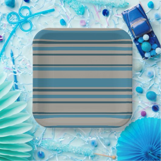 Streifen blau und grau pappteller (Party)