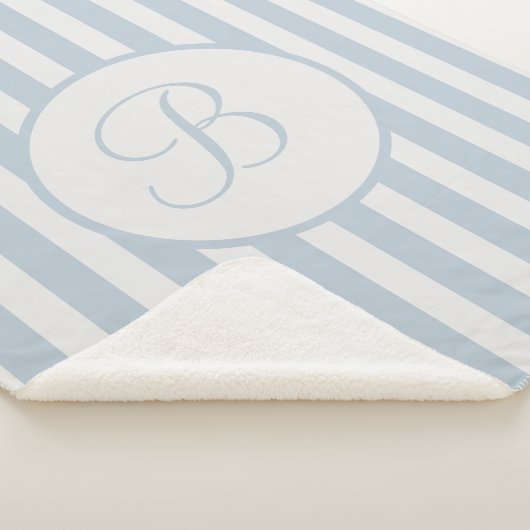 Streifen Blaues Nebel aus weißem Monogramm Sherpadecke (3/4)