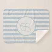 Streifen Blaues Nebel aus weißem Monogramm Sherpadecke (Vorderseite (Horizontal))